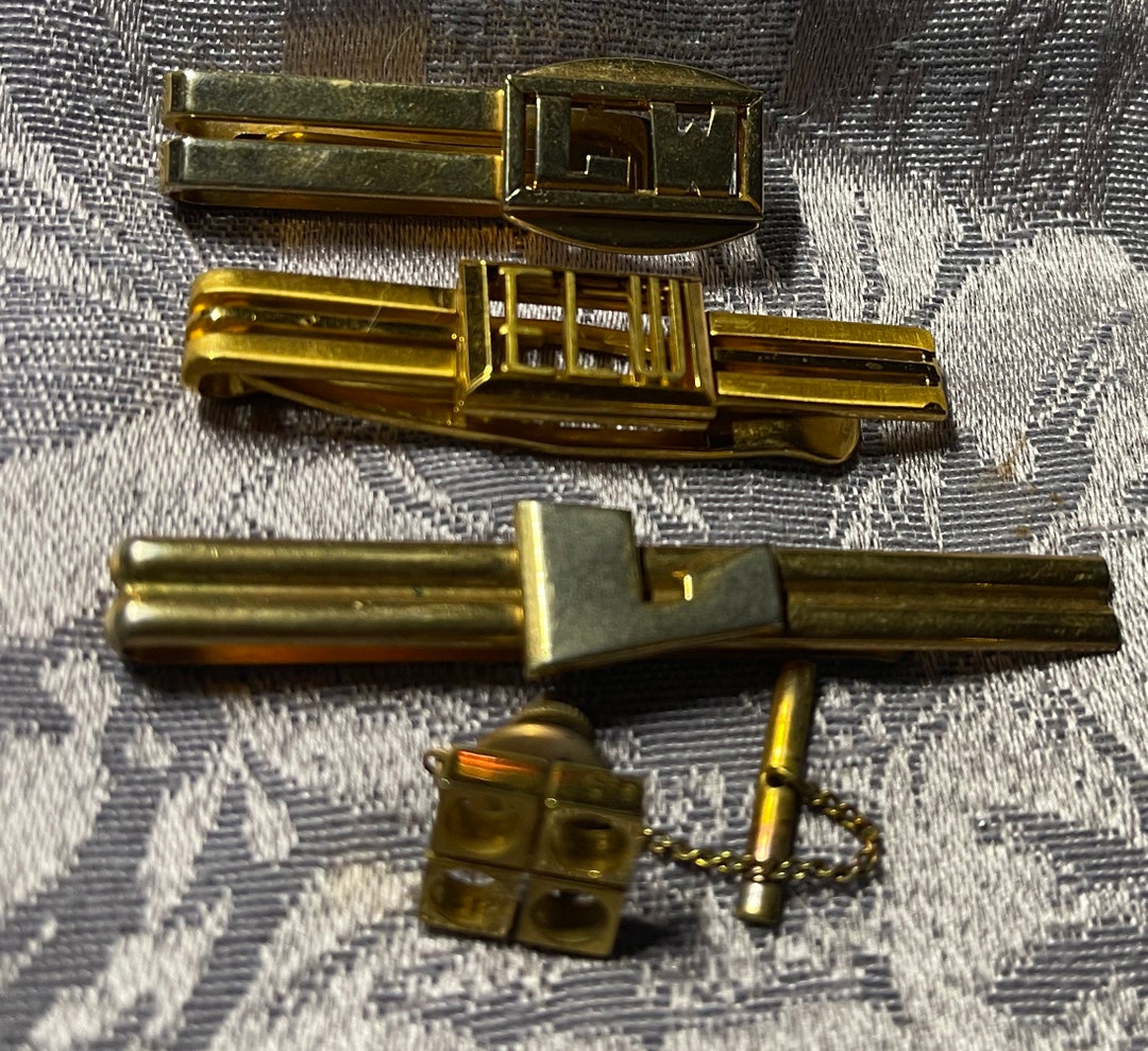 Set 4 Mens Tie Bars and Tags. Monogrammed Gold Tone From Etsy