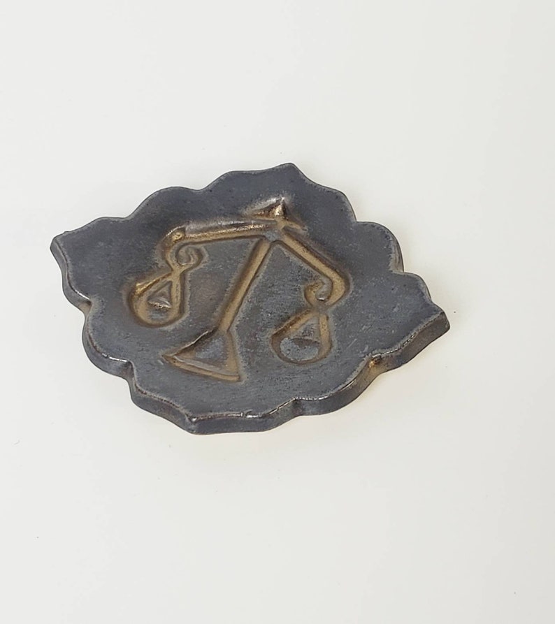handmade Libra Birthday gift trinket dish gold with a little silver clay zodiac sign