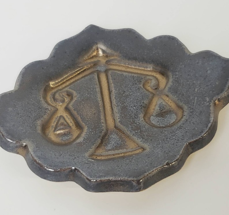 handmade Libra Birthday gift trinket dish gold with a little silver clay zodiac sign