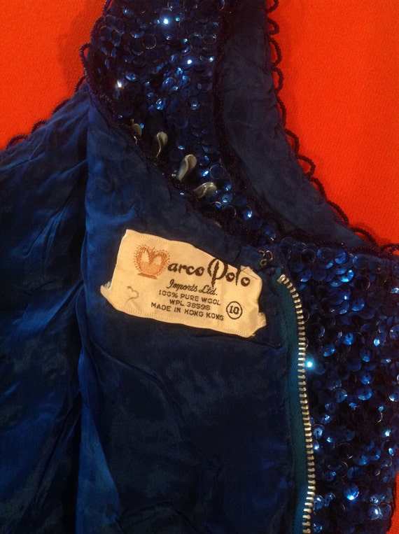 Beautiful Vintage Blue Sequin and Bead top with b… - image 3