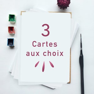 3 cartes de souhait de votre choix, illustration art aquarelle et crayon, lot de cartes de voeux, cartes d'anniversaire, greeting cards