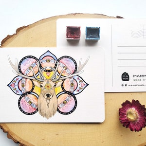 Carte postale chevreuil "Purification", illustration aquarelle, carte de voeux, carte d'anniversaire, carte de fête, post card, art sacré