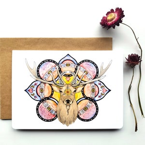 Carte de souhait chevreuil  "Purification", illustration art aquarelle et crayon, carte de voeux, greeting card, art sacré