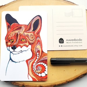 Carte postale renard, illustration aquarelle et crayons feutres, carte de voeux, carte d'anniversaire, fox post card, art sacré