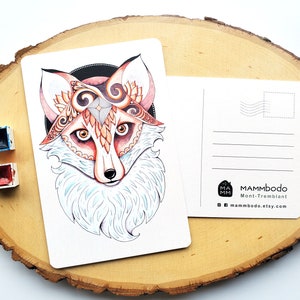 Carte postale renard "Force mentale", illustration aquarelle, carte de voeux, carte d'anniversaire, carte de fête, post card, art sacré