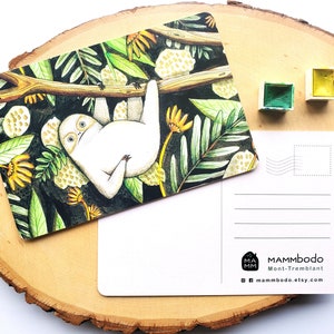 Carte postale "Paoli le paresseux", illustration aquarelle, carte de voeux, carte d'anniversaire, carte de fête, post card, art naïf