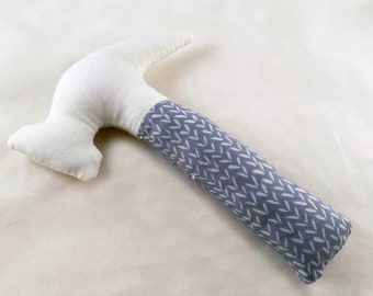 Hammer Rattle - Gender Neutral Grey and White Herringbone Hearts Modern Simple Baby w/ Jingle Ball Rattle