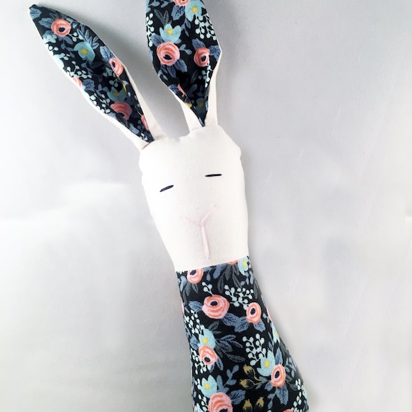 Crinkle Ears Bunny Rattle - Rifle Paper Co's Hunter Green/Pink Floral w/ Jingle Ball Rattle