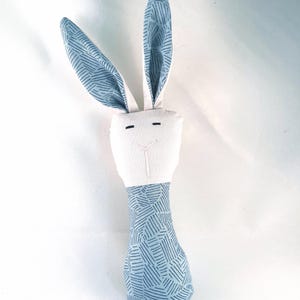 Crinkle Ears Bunny Rattle - Modern Blue Geometric Lines Simple w/ Jingle Bell Rattle