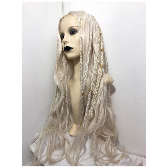 Blonde Braided Wig Weave Cosplay Viking Burning man Costume Wig MADE TO ORDER Wavy Synthetic Hair Lace Front Wig