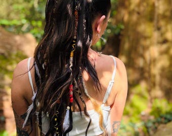 Extensión de cabello con cola de caballo y rastas, con clip, estilo pirata bohemio ondulado, tejido sintético, ideal para el festival Burning Man y cosplay.