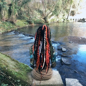 Dreadlock Ponytail Extension Weave Merino Wool Crochet Dreads Hippy Boho Handmade Faux Locs extensions dreads synthetic hair wrap braids