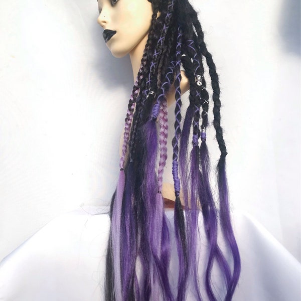 Purple Dreadlock Ponytail Extension Braids Weave Synthetic Hair Festival Burning man One piece Dreadlocks Boho