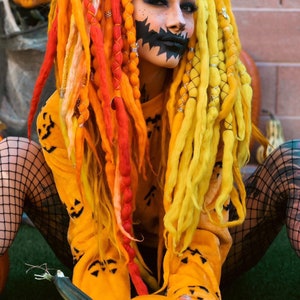 Dreadlock Ponytail Extensions Hair Piece x2 Clip in (MADE TO ORDER) Orange Boho Wool Locs Weave Burning man Festival Costume Faux Locs Hair