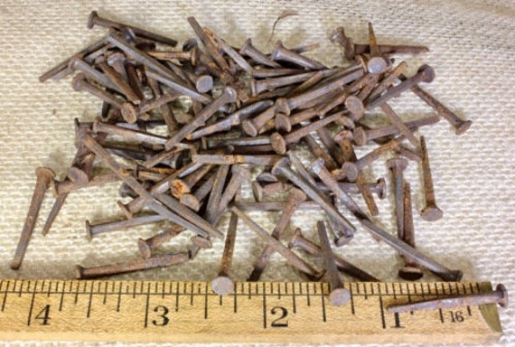 1” OLD Square NAILS 75 REAL 1850’s vintage rusty patina 5//32” small head BRADS