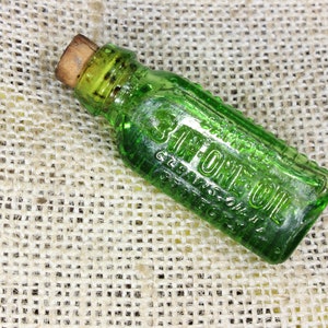 Gammal 3-i-1 oljeprov miniatyr triangelflaska smaragdgrön vintage gift~1*252