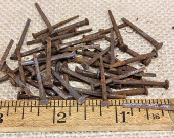 1” OLD Square NAILS 50 brads real vintage 1850’s rusty patina 5/32” small head ~50*200