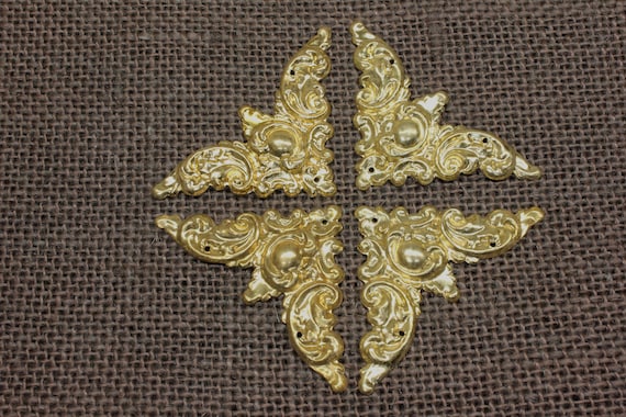 4 old decorative Brass Corners Picture Frame vintage 3 1//4/" Appliques ADORNMENTS