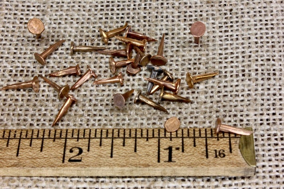 25 old COPPER PLATED TACKS 3//8” nails vintage sharp point round head carpet