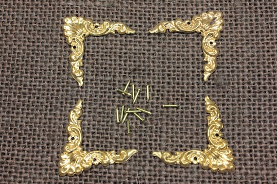 4 old decorative Brass Corners Picture Frame vintage 3 1//4/" Appliques ADORNMENTS