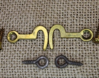 2 Old Brass Hook and Eye Shutter Cabinet Latch Swing Flip Catch Clock 1900’s ~2*130.2