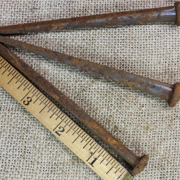 4 1/2” Spikes SQUARE NAILS 3 old vintage common Large dimple rosehead Crucifixion ~3*200