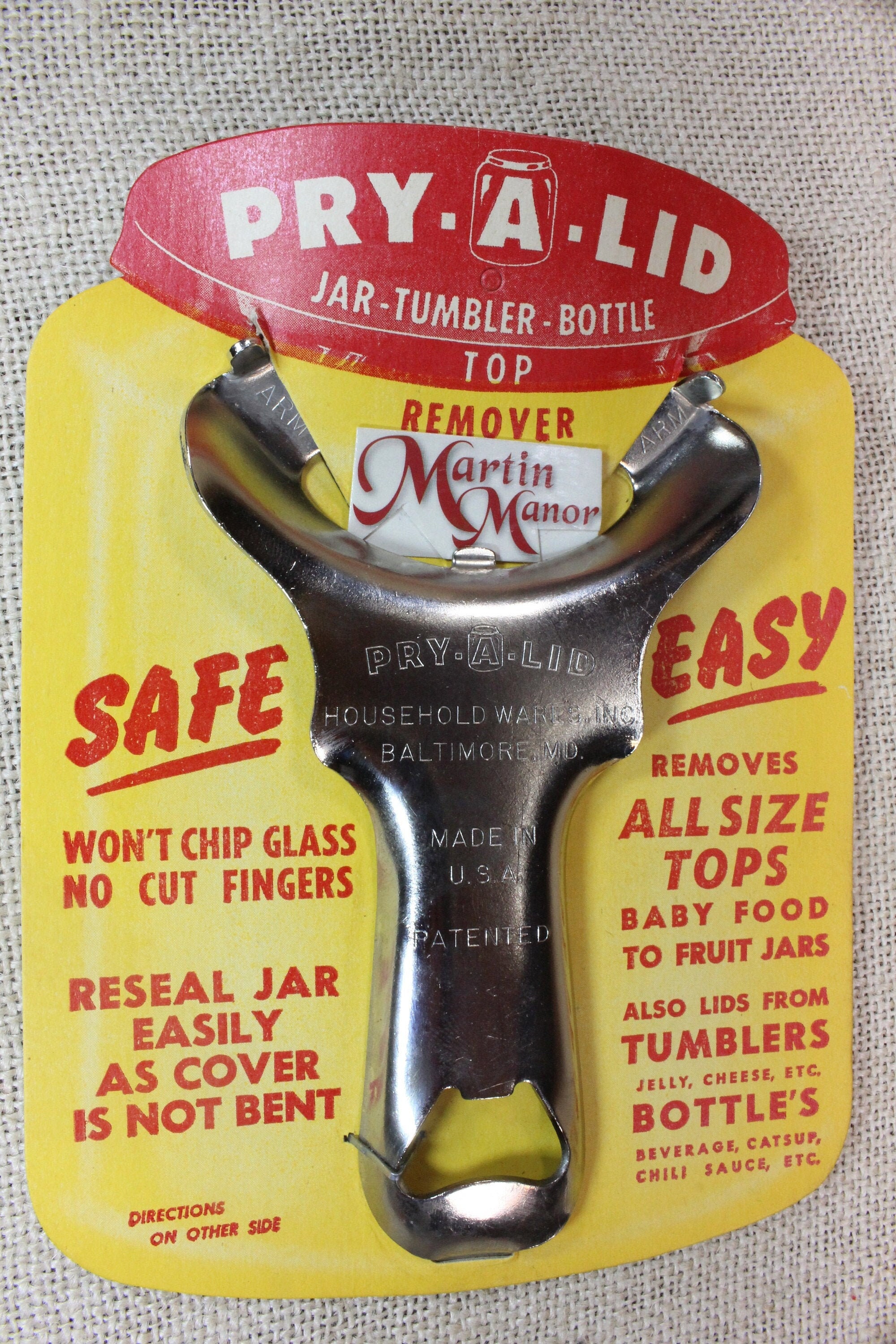 Vintage Pry A Lid Canning Jar Opener Bottle Top Remover NEW OLD STOCK…