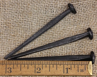 3 inch Rosehead nails: 3 pieces, decorative square hand forged look wrought iron Spike rustic look Easter Cross Crucifixion~3*140.8