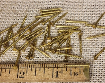 3/4” Old Solid BRASS NAILS: 5/32” flat head 100 qty vintage antique barbed needle point ~100*200