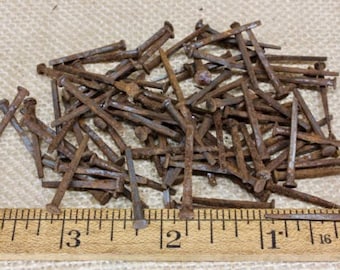 1” OLD Square NAILS 100 brads real vintage 1850’s rusty patina 5/32” small head 100*200