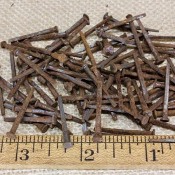 1” OLD Square NAILS 100 brads real vintage 1850’s rusty patina 5/32” small head 100*200