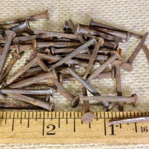 1” OLD Square NAILS: 50 pieces real vintage 1850’s rusty patina 3/16” medium head brads 50*200
