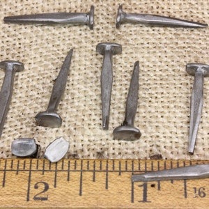 1” inch Square NAILS 10 in lot BRAD antique vintage look large round head ~10*140.9