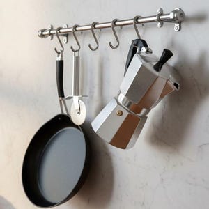 Chrome Pot & Pan Kitchen Utensil Rail 15mm Diameter - Storage And Organisation - Hand-Crafted Industrial Rail with Hooks