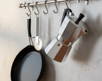 Chrome Pot & Pan Utensil Rail with Hooks – Hand-Crafted Industrial Kitchen Storage (15mm Diameter)