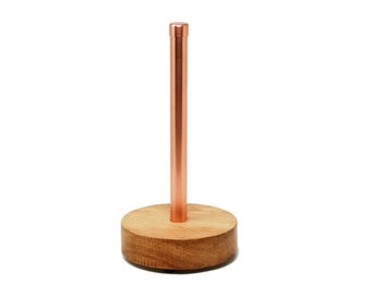 Copper And Oak Kitchen Roll Holder | Paper Towel Holder