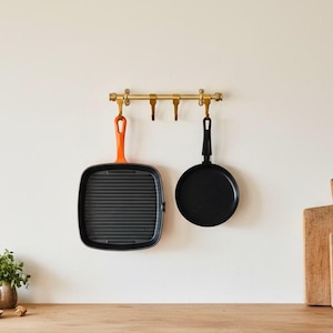 Handcrafted Heavy Duty Brass Pot and Pan Rail: Kitchen Utensil Hanging Rack
