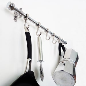 Chrome Kitchen Utensil Rail | Pot And Pan Rack | Chrome Hanging Rail | Kitchen Utensil Holder | Kitchen Utensil Rack