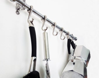 Chrome Kitchen Utensil Rail | Pot And Pan Rack | Chrome Hanging Rail | Kitchen Utensil Holder | Kitchen Utensil Rack