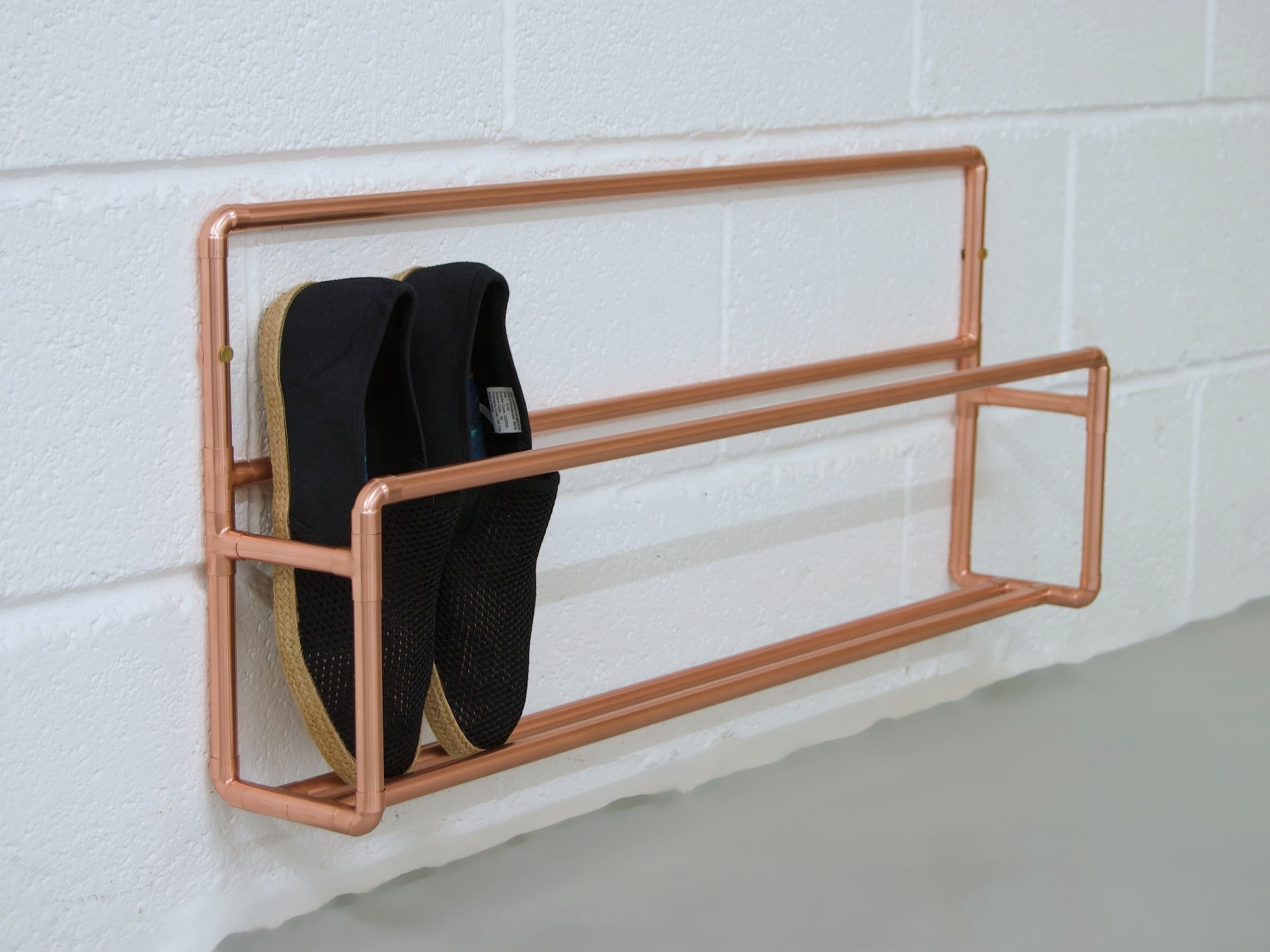 Wall Mounted Solid Wood and Pipe Shoe Rack 