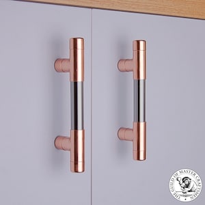 Copper & Chrome T Bar Door Pull Handles | Copper Door Handles | Copper Kitchen Door Handles | Copper Handles