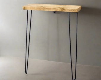 Narrow Console Table with Hairpin Legs –  Slim Hallway Table, Industrial Rustic Wood & Metal