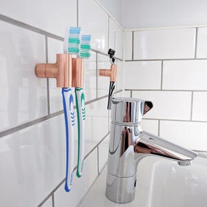 Handmade Copper Toothbrush & Razor Holder: Minimalist Bathroom Organizer