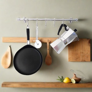 Chrome Kitchen Utensil Rail | Industrial Kitchen Storage Rail | Pot And Pan Rack | Copper Rail | Chrome Kitchen Rail