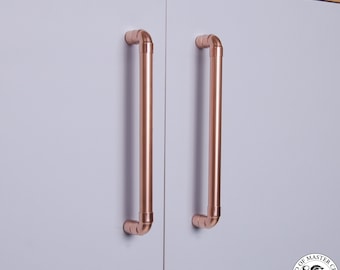 Long Chunky Copper Kitchen Door Handles | Copper Pull Handle | Kitchen Drawer Handles | Door Pulls | Long Door Handles | D Shaped Handles