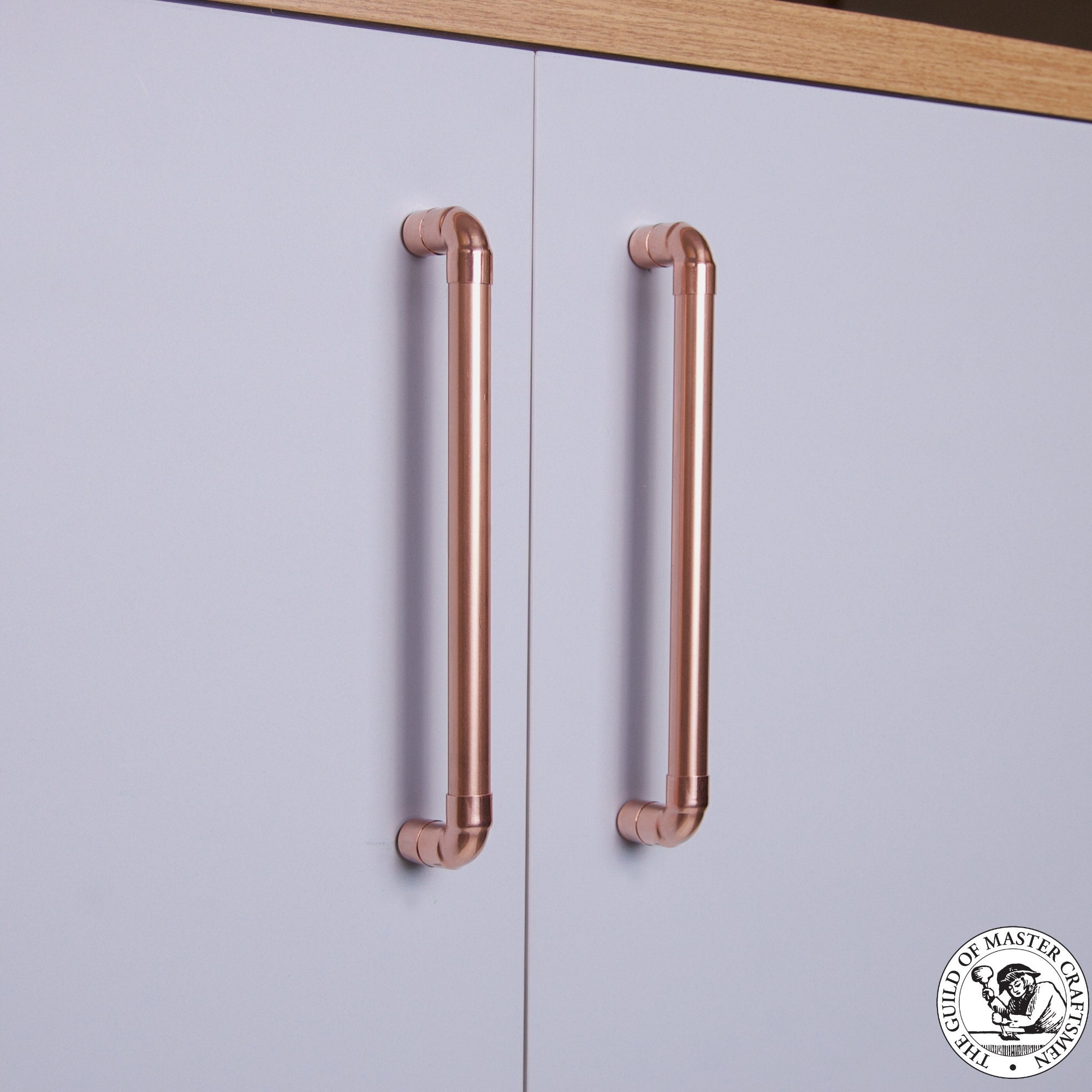 Long Copper Cabinet Handle: Satin Polished 15mm Diameter