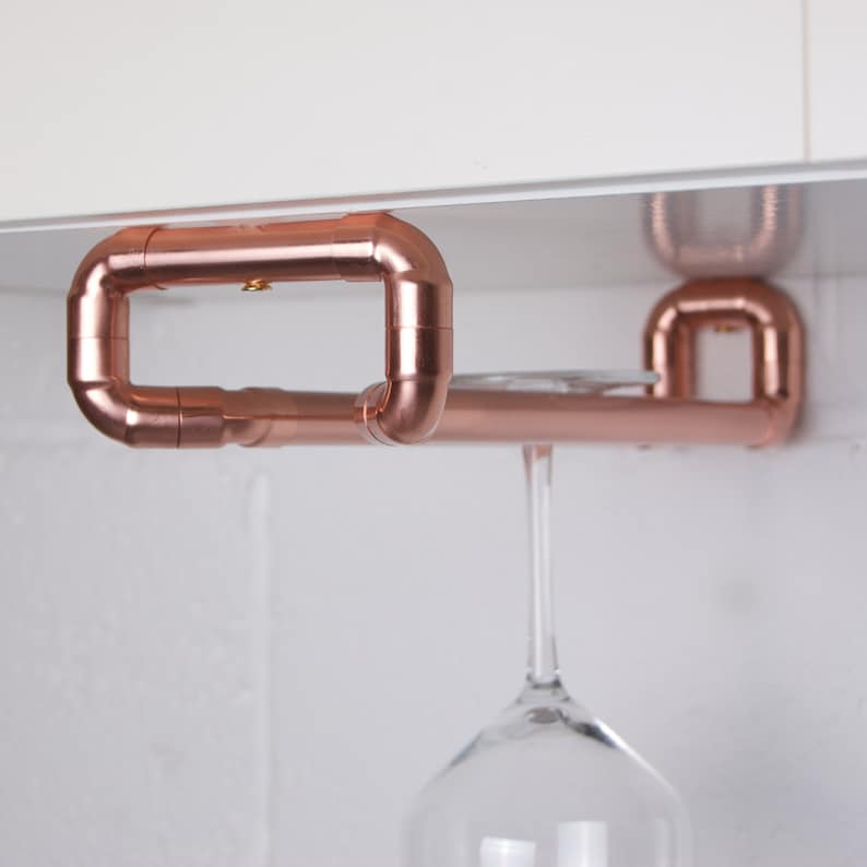 Copper Wine Glass Hanger Wine Glass Rail Under Etsy