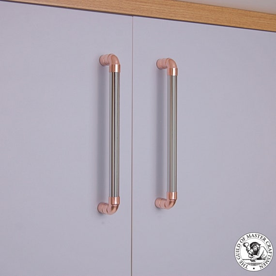 Copper And Chrome Kitchen Door Pull Handle Copper Drawer Etsy
