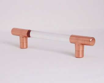 Copper And Clear Acrylic Drawer Handles | Copper Lucite Door Handle | Copper Kitchen Door Pull