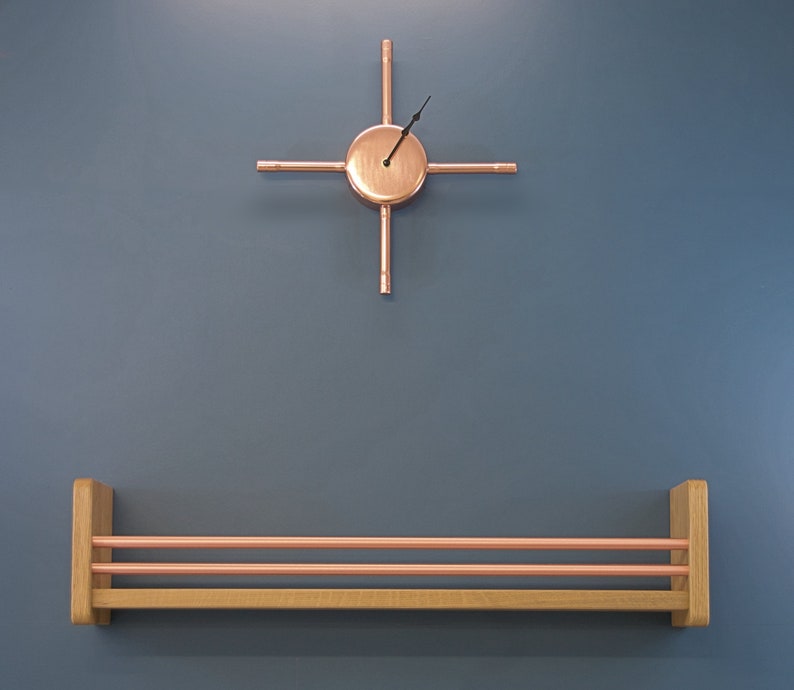 Oak Wall Mounted Shelving Unit Solid Oak and Copper Wall Etsy UK